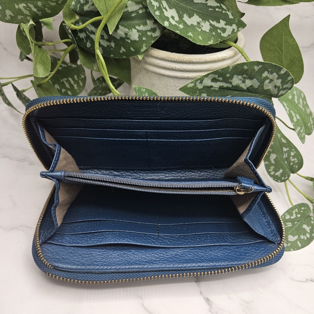 Versace Collection Medusa Blue gold Leather zip around Wallet 1 zippered pocket - Picture 6 of 10